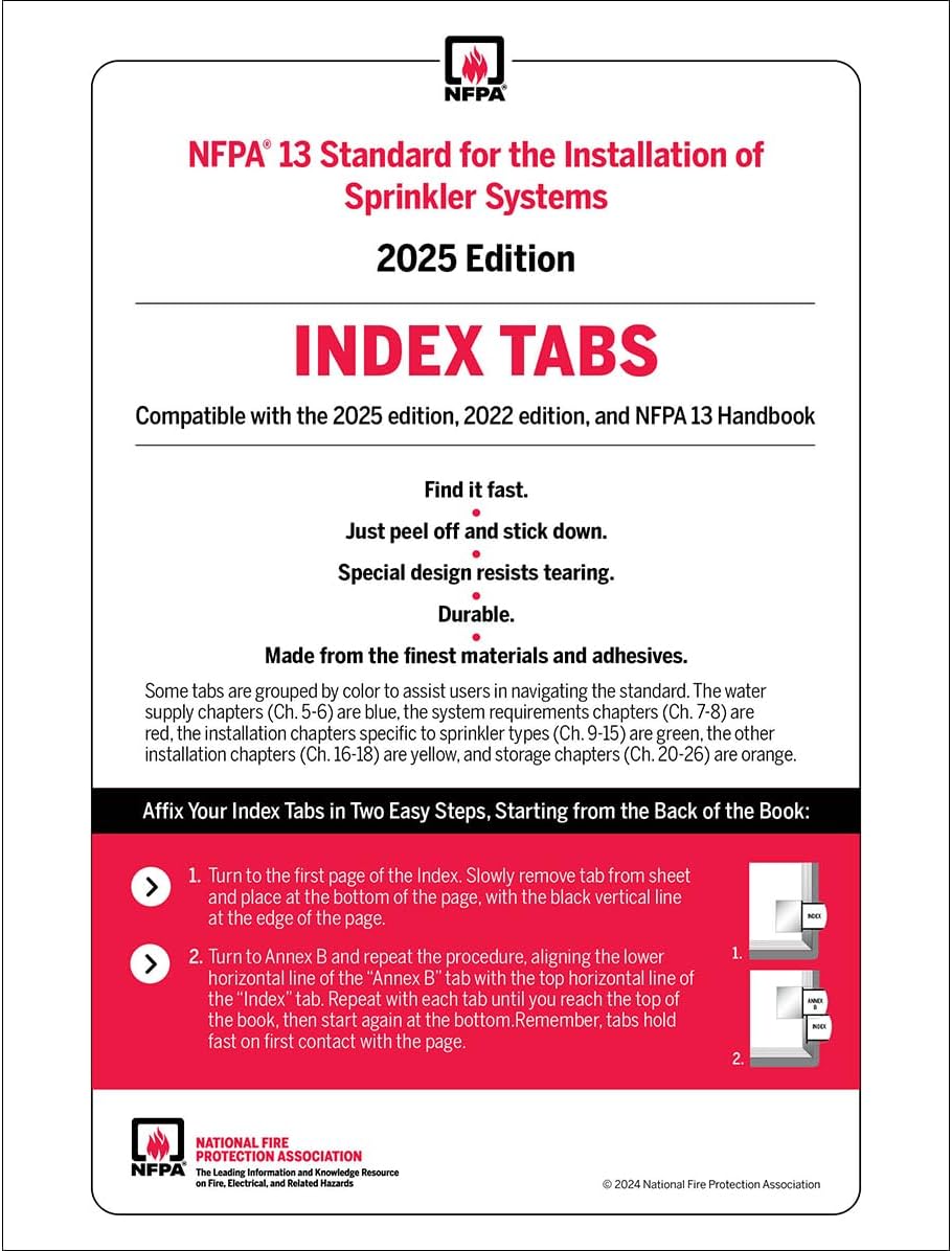 NFPA 13 Standard for the Installation of Sprinkler Systems – Self-Adhesive Index Tabs NFPA